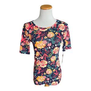 NWT Womens Lularoe Navy Floral Gigi Fitted Tee Shirt - Sz XS